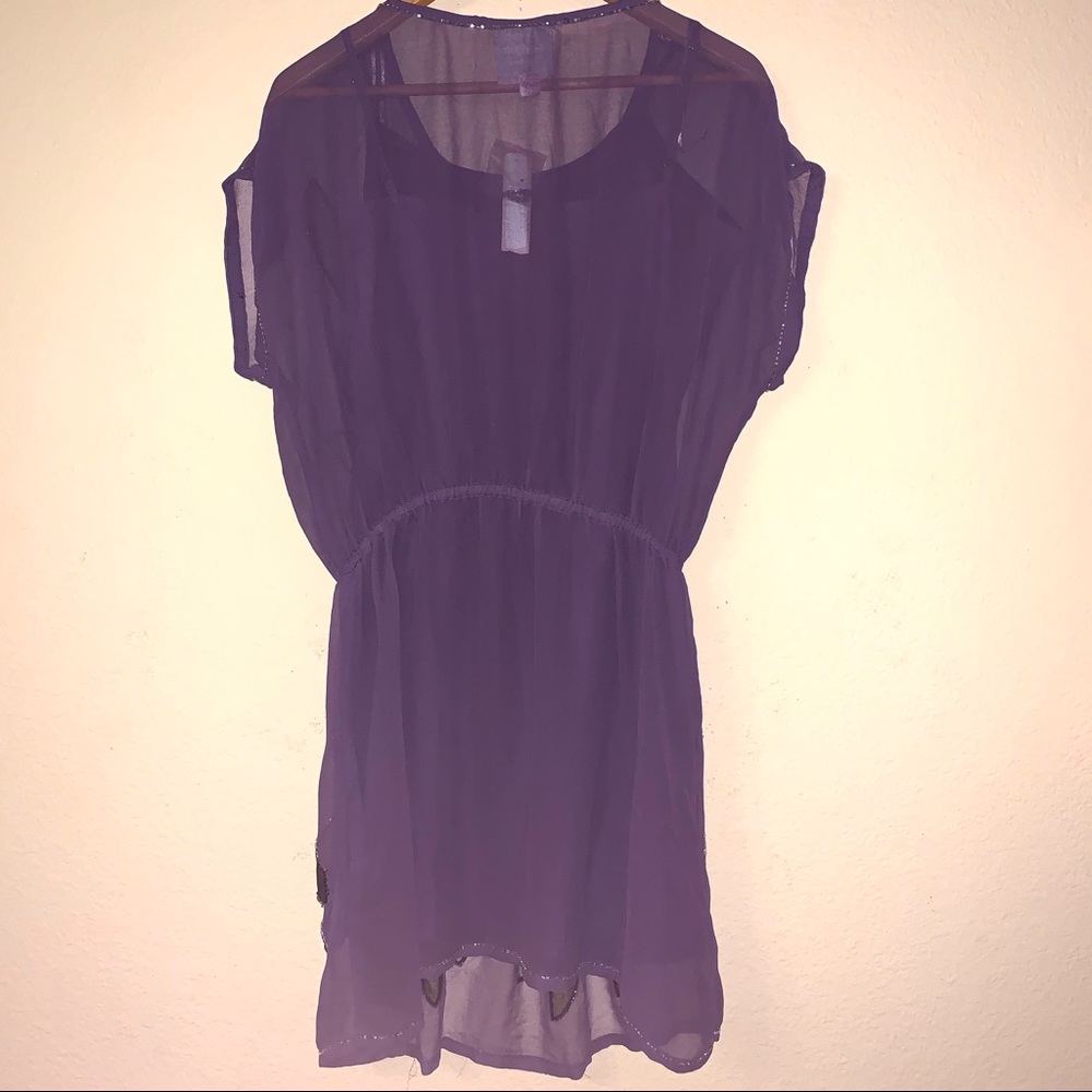 Romeo & Juliet Couture Puple Beaded Sheer Dress - Picture 12 of 14